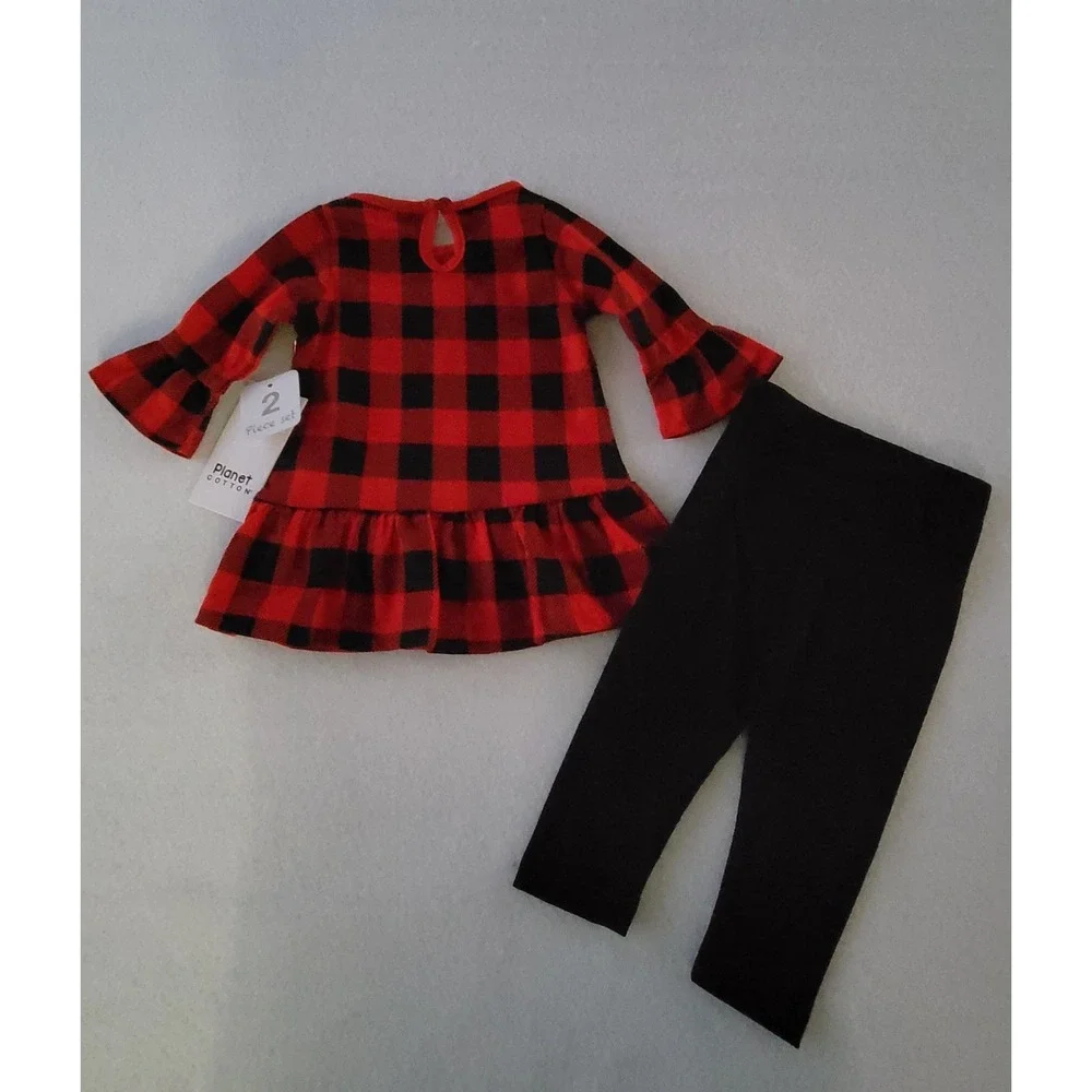 Planet‎ Cotton Girls Reindeer Top & Pants 2 Pc Apparel Set NB Red/Black